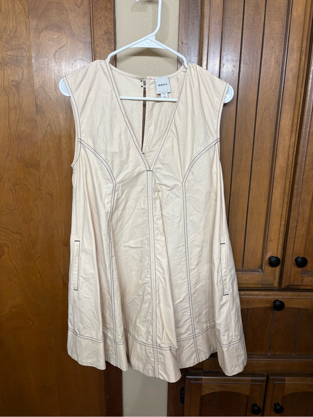 Maeve Cream V-Neck A-Line Mini Dress
